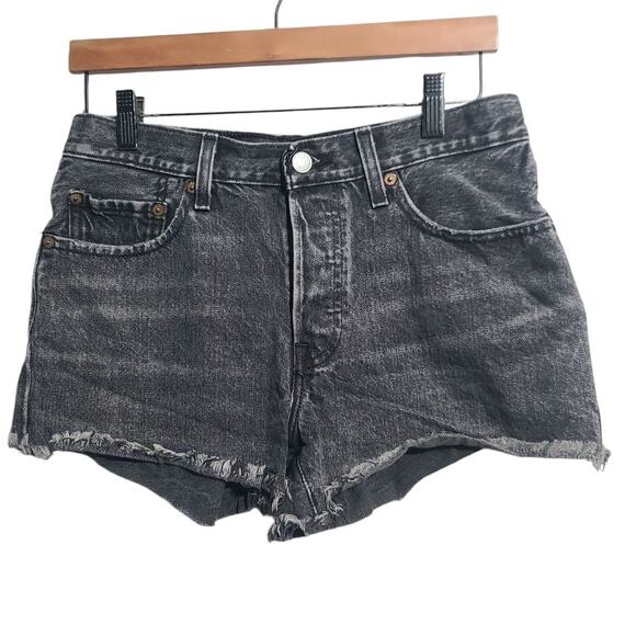 Levi’s 501 Washed Black Denim Cut Off Shorts Size 27 Button Fly - Picture 1 of 4
